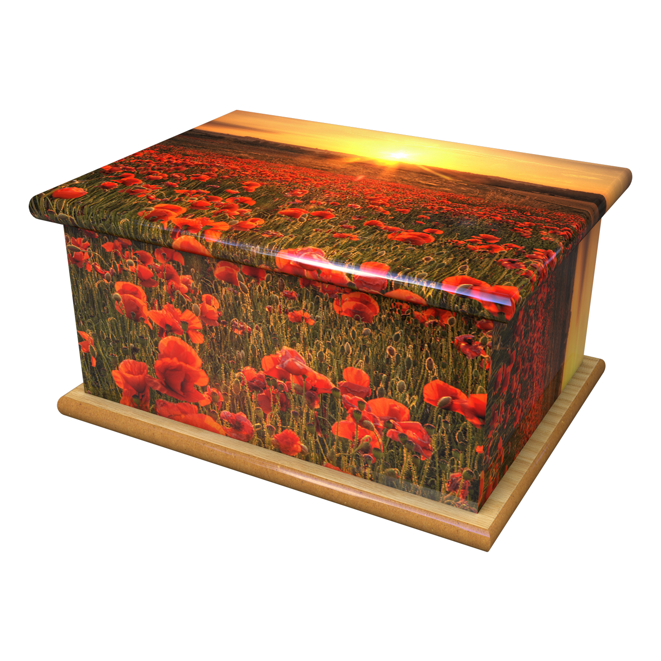 Remember it - Poppy Sunset Wooden Cremation Ashes Urn Adult