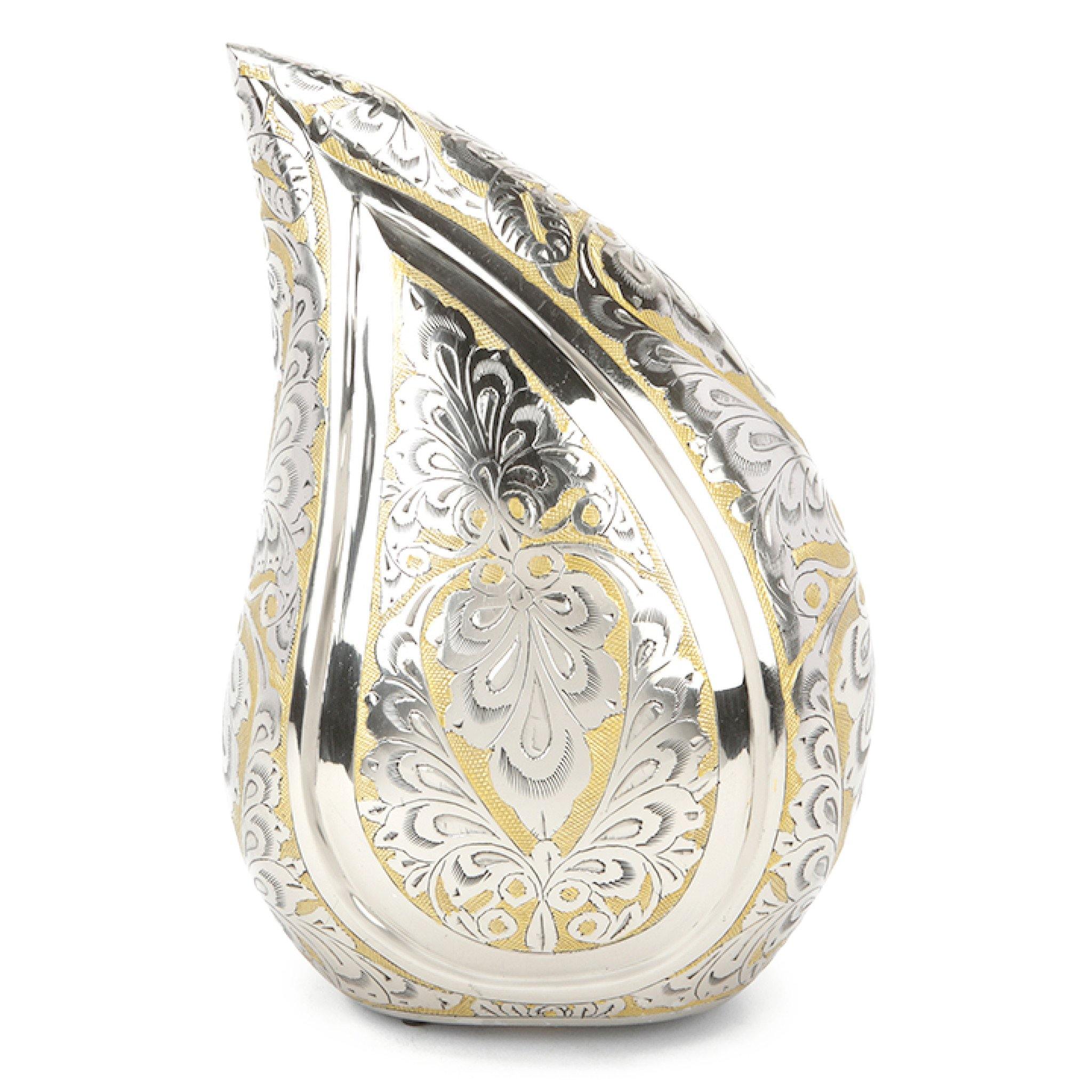 Torquay Teardrop Silver & Gold Engraved Cremation Ashes Urn RC