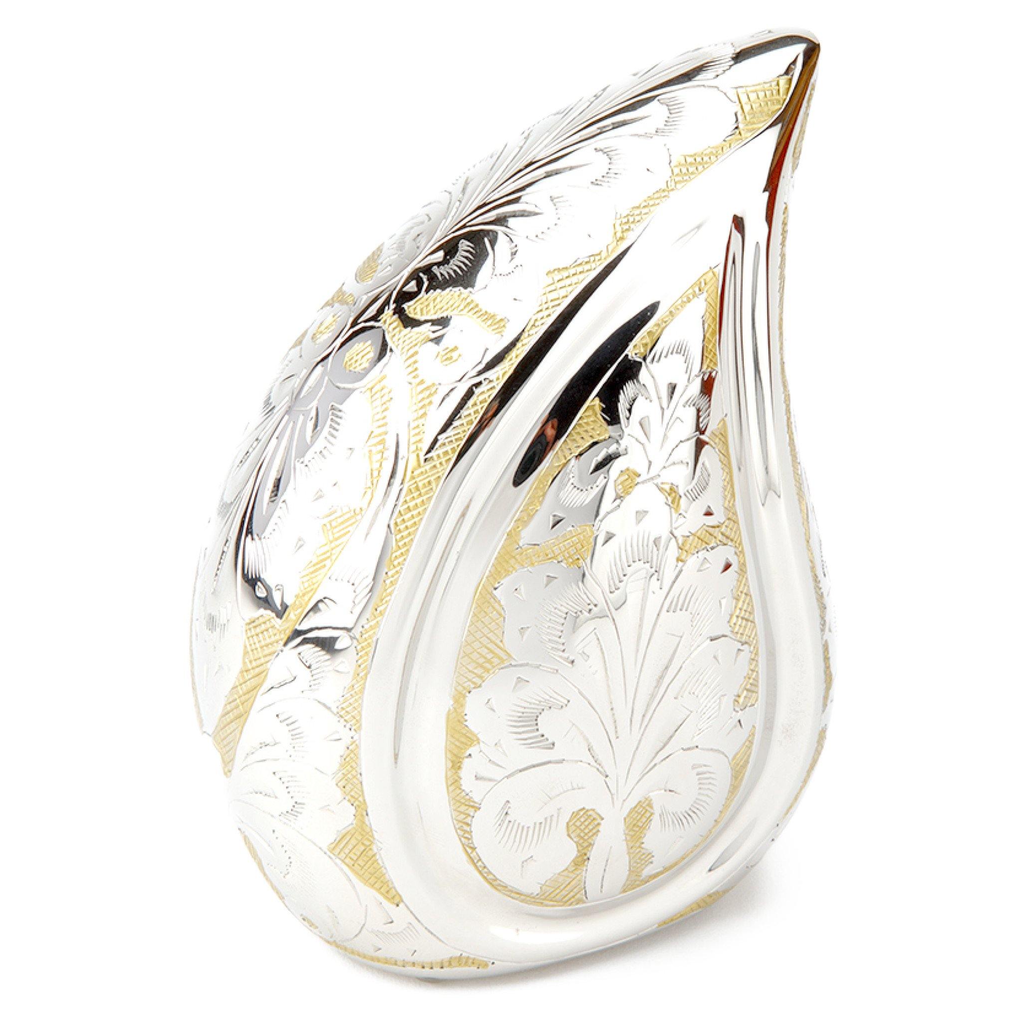 Torquay Teardrop Silver & Gold Engraved Cremation Ashes Urn RC