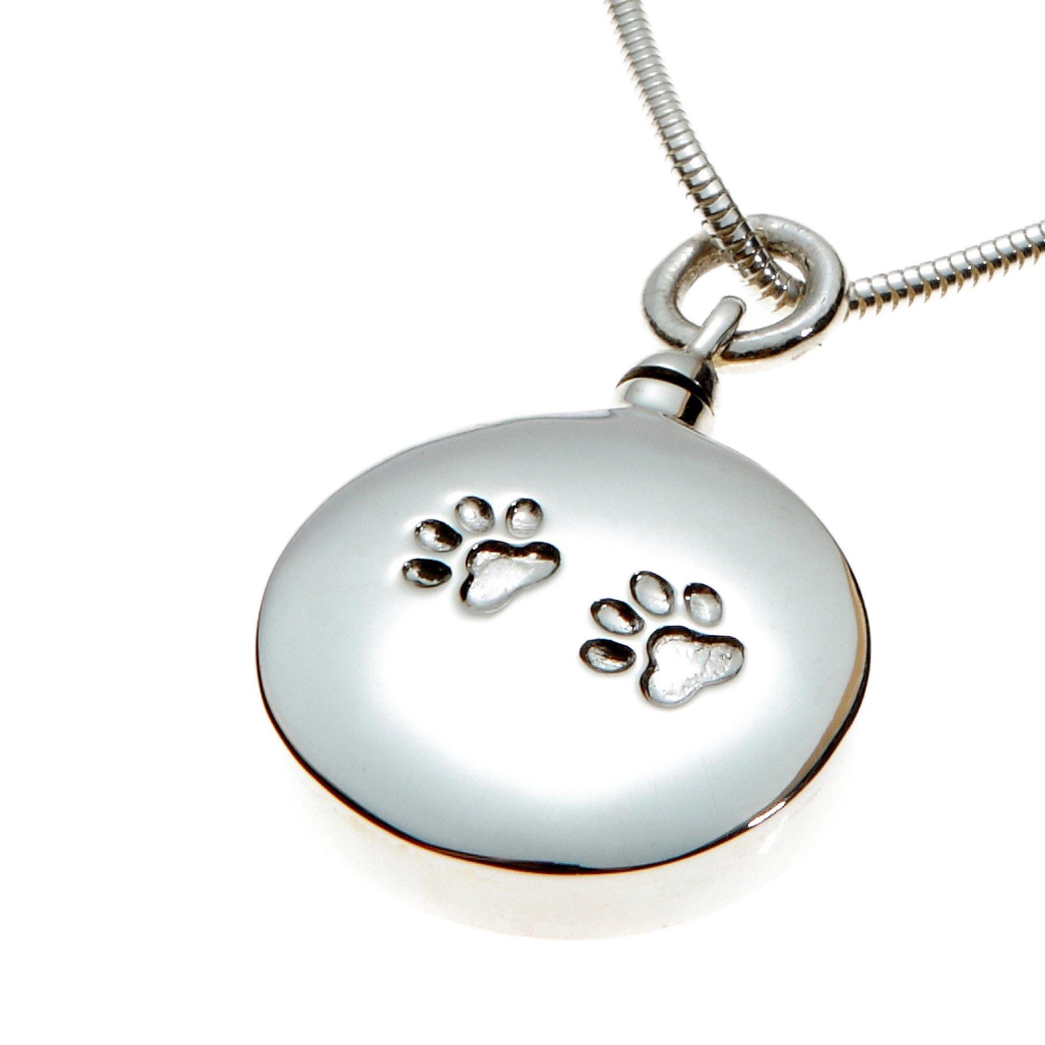 Mayfair Emb Paw Round Cremation Ashes Pendant 925 Silver Urns UK