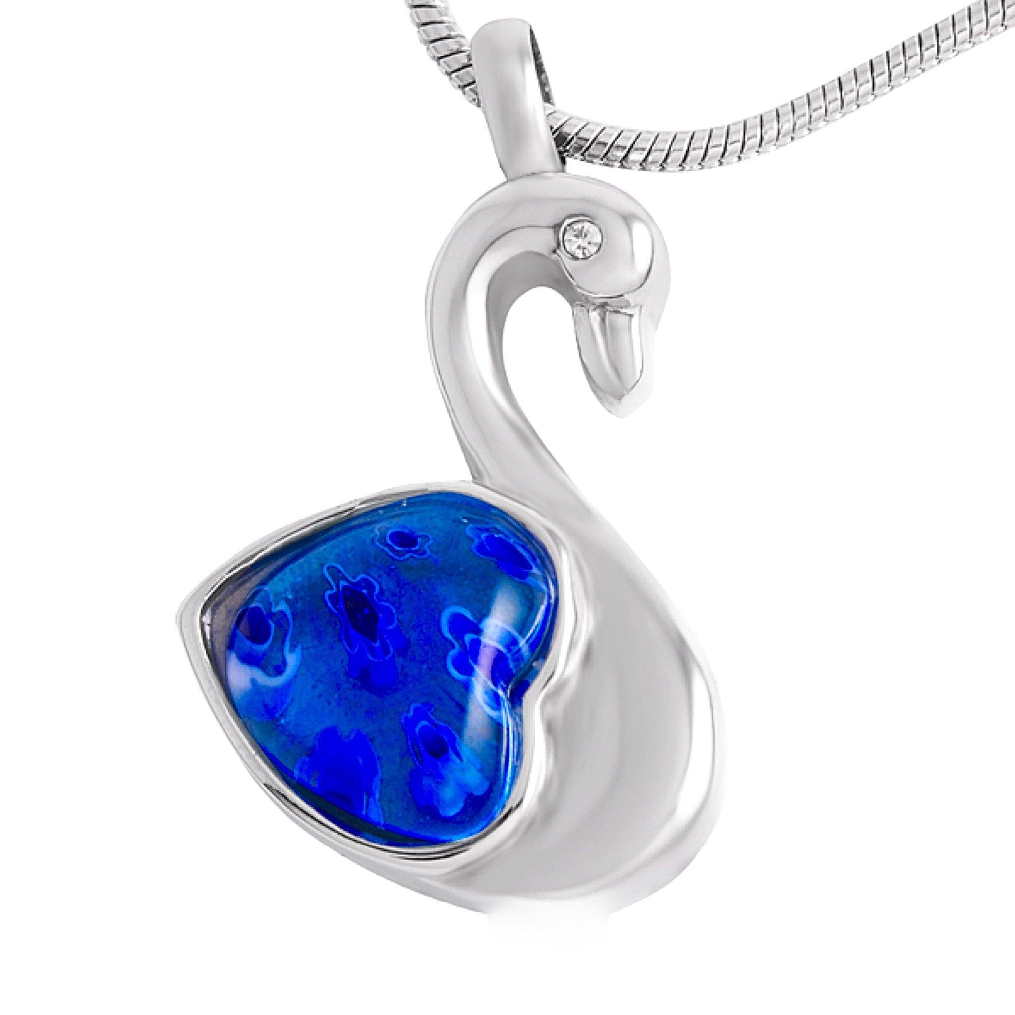 Swan with Blue Heart Cremation Ashes Pendant Design 67 Urns UK