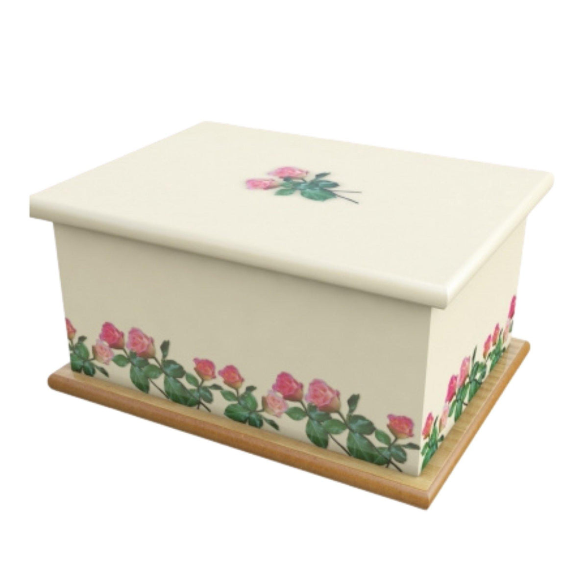 Wooden Urn Cream Roses Adult COL